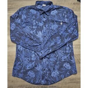 Mens DC Floral Print Long Sleeve Button Down Collar Shirt Size XL Black Blue